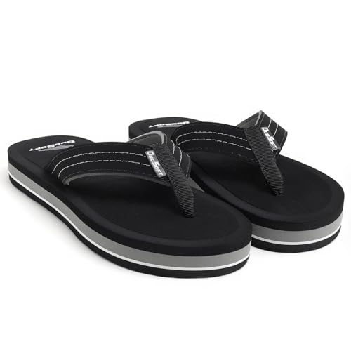 Image of Duosoft Men's Slipper Flip Flops, Brown, Anti-Skid Rubber Sole, Arch Support, Superior Shock Absorption, Super Soft
