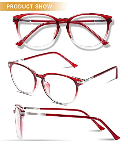 Image of DUCO Blue Light Glasses for Men Women Blue Ray Blocking Glasses Computer Glasses for Teens Red Retro Round Eyeglasses Frame Non prescription 5204