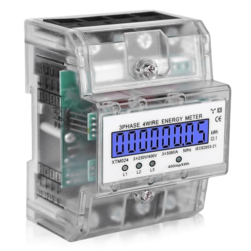 Compteur électrique triphasé à 4 fils - 230/400 V - 5 à 100 Ah - Avec rail DIN - Compteur électrique numérique LCD - Compteur triphasé - Compteur électrique numérique - Compteur triphasé - Pour