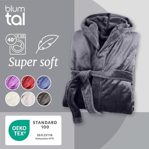 Blumtal Bademantel Damen & Herren M - OEKO-TEX zert. Morgenmantel mit Kapuze inkl. Doppelschlaufen für perfekte Passform - super flauschig - Bademantel für Sauna Anthrazit-Grau