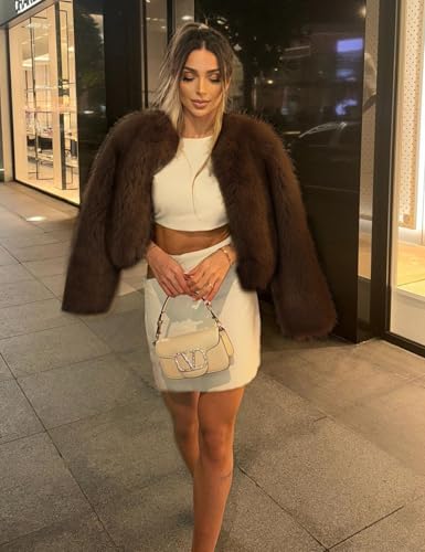 Wyeysyt Womens Faux Fur Cropped Coat Fluffy Faux Fur Jacket Long Sleeve Open Front Winter Warm Jacket4