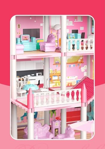 Image of 13-Room Luxury Doll House Playset with Furniture & Dolls | 3-Story Princess Dream House with Accessories | DIY Pretend Play Dollhouse Gift for Kids Girls 6+