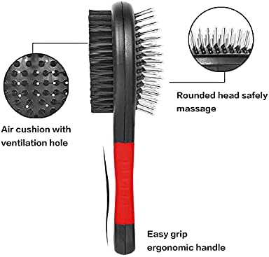 Dog Brush for Grooming 2 Sided Pin & Bristle Removing Shedding Long and Short Hair, Cat Brush Grooming Comb for Detangling and Dirt Cleaning