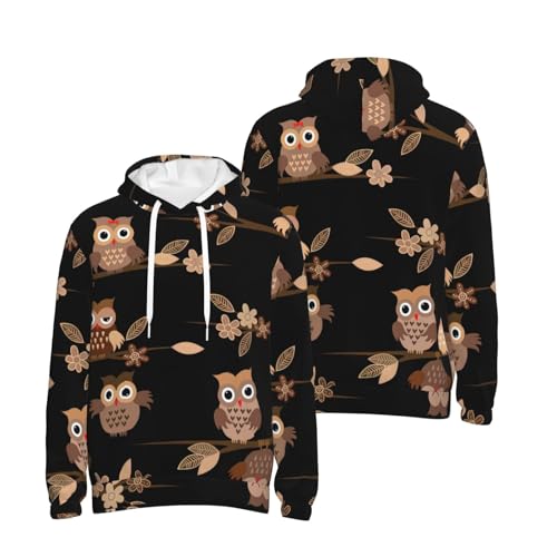 Sweat à capuche homme hiboux marron avec imprimé mignon - 4