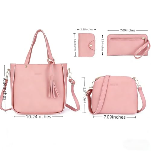 Tote Bag Set de 4 piezas rosa PU cuero mujer miniatura 4