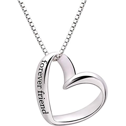 ALOV Jewelry Sterling Silver forever friend Love Heart Pendant Necklace Cover