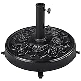 Yaheetech 25 kg Garden Parasol Base with Wheels, Resin Heavy Duty Umbrella Stand Holder, Outdoor Patio Umbrella Base Fits 34/38/48MM Poles with Rose Design Black