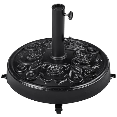 Yaheetech 25 kg Garden Parasol Base with Wheels, Resin Heavy Duty Umbrella Stand Holder, Outdoor Patio Umbrella Base Fits 34/38/48MM Poles with Rose Design Black