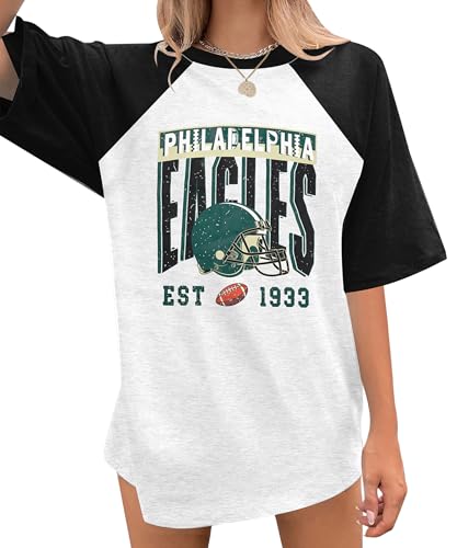 Football Shirts for Women Game Day Shirt Football Season Tshirt Team Fan Tees Graphic Raglan Short Sleeve Tops Black and Light Grey