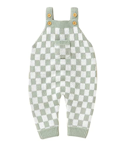 Image of Unisex Baby Girl Boy Knitted Romper Jumpsuit Checkerboard Plaid One Piece Button Down Sweater Playsuit Clothes