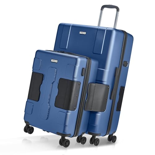 Tach V3.1 Hard Shell 2 Piece Luggage Set - 20 & 28 inch Luggage | Carry On & Large Checked Suitcases | Patented Built-In Connecting System | Rolling Suitcase Links 9 Bags (Midnight Blue)
