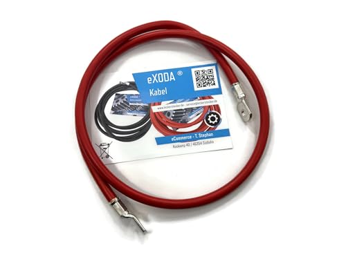 eXODA Batteriekabel 35 mm² 100cm mit M8 Kabelschuhen Rot hohe Flexibilität und Verarbeitungsqualität 99.9% Kupferanteil für zuverlässige Fahrzeugleistung.
