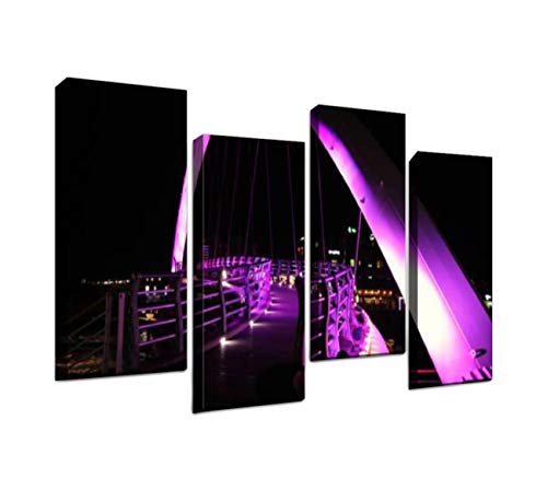 Gisas Enall 4 Piece Canvas Wall Art-Beautiful Bridges with Pink Lighting-Art Painting Posters Pictures Print Home Decor Modern Artwork for Living Room Bedroom 12x31.5inx4pcs
