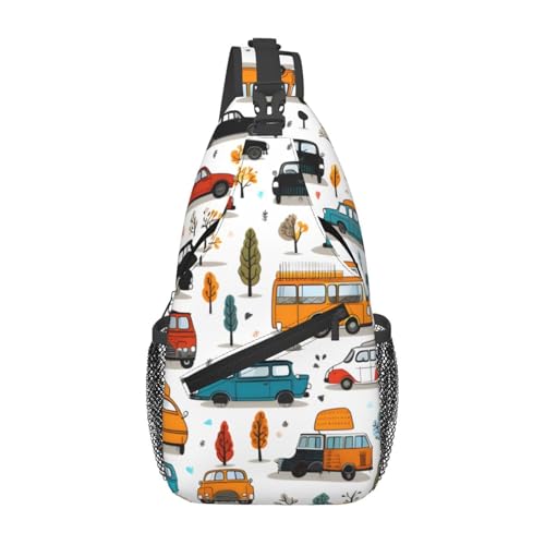 Bolso cruzado urbano para mujer y hombre con patrón de auto miniatura 1