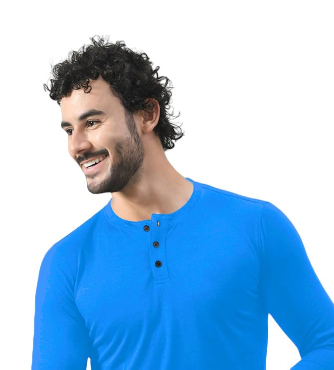 Image of Men's Long Sleeve Henley T-Shirt with Button Placket | Soft & Comfortable Casual Wear