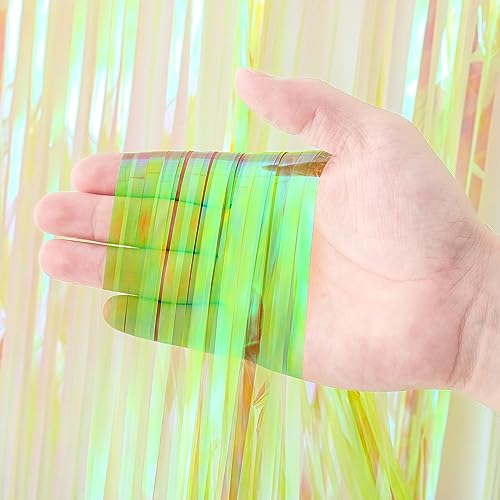 Image of Voircoloria 2 Pack 3.3x8.2 Feet Neon Green Foil Fringe Backdrop Curtains,Tinsel Streamers Birthday Party Decorations,Fringe Backdrop for Margaritas Themed Party Decorations,Baby Shower,Disco Party