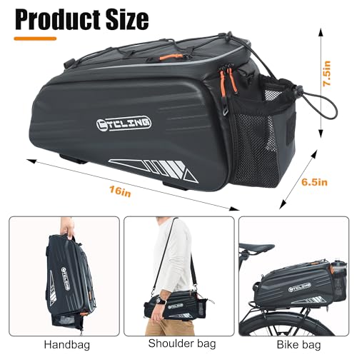 Febabilo Bike Bags for Bicycle Rear Rack - 10L EVA Hard Shell Waterproof 3-in-1 Ebike Trunk Cargo Pannier Bag with Reflective Strip & Shoulder Strap for Commuter Travel Outdoor Cycling Accessories
