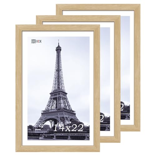 Image of VCK 14x22 Frames 3 Pack, Natural Poster Frame MDF Wood with Polished Plexiglass, Wall Mounting Horizontal & Vertical Display