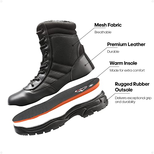 NORTIV 8 Men's Military Tactical Work Boots Side Zipper Winter Leather Motorcycle Combat Boots,Size 11,Black-fur Lining,TROOPER-F