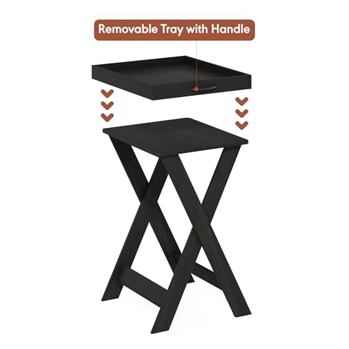 Furinno Classic Night Stand, Square Nightstand with X-Legs, Removable Tray Top End Table, Criss-Crossed Leg Side Table, Bedside Table, Tray Table, for Bedroom, Closet, Dorm, Espresso - image 5