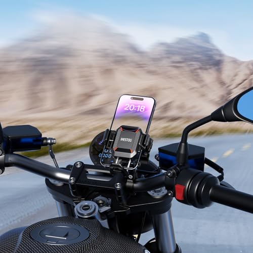 iMESTOU Antywibracyjny uchwyt na telefon do motocykli i rowerów z amortyzatorami i konstrukcją antykradzieżową, uchwyt na telefon kulkowy 2.5 cm nadaje się do telefonów o grubości 13.2 cm-18.3 cm do