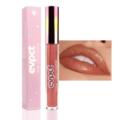 Image of evpct 1Pcs Bronze Gold Matte to Glitter Liquid Lipstick Lip Set Kit, Long Lasting Matte Diamond Glitter Lip Gloss Waterproof, Colorful Sparkly Glossy Metallic Shimmer Sparkle Lipstick for Women 05#