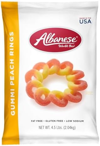 Albanese World's Best Gummi Peach Rings | 4.5lbs of Fruit Bulk Candy