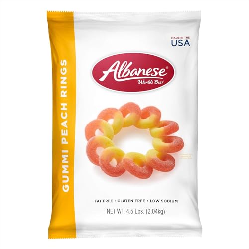 Albanese World's Best Gummi Peach Rings | 4.5lbs of Candy | Gluten Free, Fat Free, Soft and Chewy Gummy | Perfect as a Drink Garnish for Parties, Including in a Dessert Bar, and Crafts with Kids
