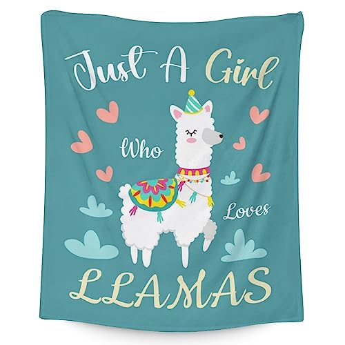 Blanket for Girl Women - 60x80 Inches Cute Llama Throw Gifts- Teal Soft Fuzzy Blankets for Bed, Couch & Living Room