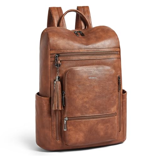 Shrrie Upgraded Large Travel Laptop Backpack with Laptop Compartmetn Fits 17 inch Laptop,Waterproof Vegan Leather Computer Backpack for Women and Men Work Business College