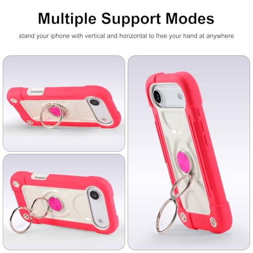 Image of MARKILL Compatible with iPhone with Built-in 360Rotating Ring Stand, Military Grade Drop Protection Full Body Rugged Heavy Duty Case Durable Cover (Hot Pink, iPhone Air)