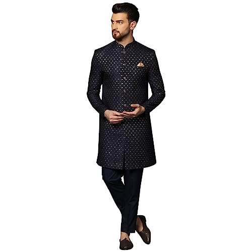 KISAH Men's Sherwani Set with Trouser – Embellished Silk Blend