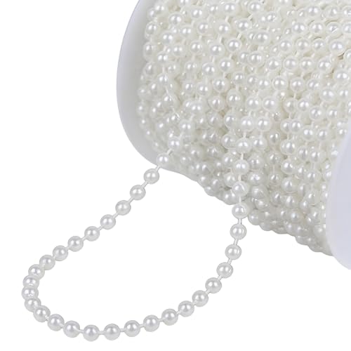 16.4Ft Faux Pearl Beads Garland Pearls String Chain Roll-for Craft Wedding Party Home Decorative Jewelry Making Christmas Tree Festival (White 5mm)