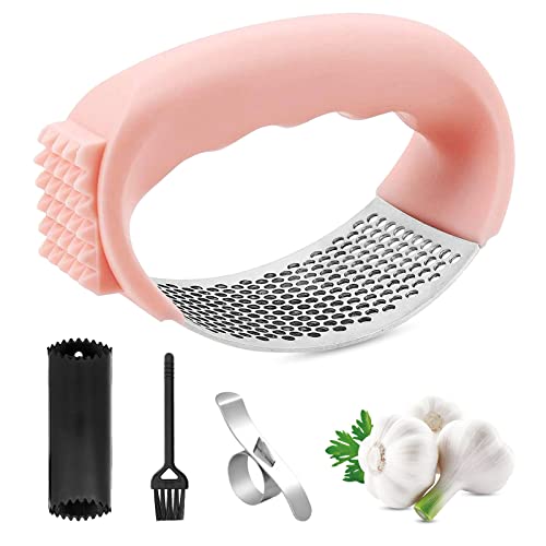 Emwel Ingwer-Knoblauchpresse Wippe – Kostenlos mit Orangenschäler Edelstahl Ingwer Knoblauchpresse Professioneller Knoblauchpresse und Edelstahl-Orangenschäler Set