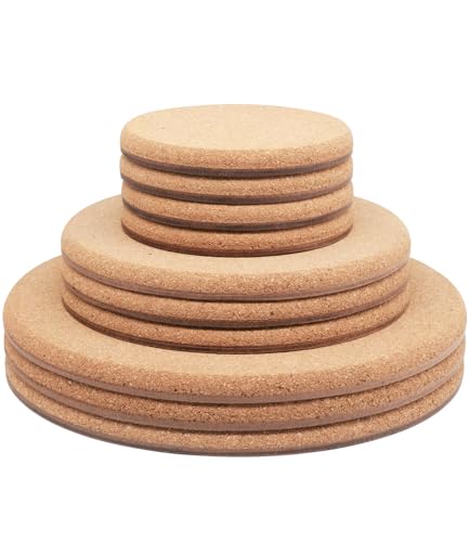 KITLAB Cork Plant Coasters 3 Sizes Double Layers Hard Thick Cork Planter Coaster 4/6/8 Inch Absorbent Cork Plant Mats Cork Trivets for Hot Dishes Cork Plant Coasters for House Plants 10 Pcs