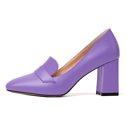 Image of MODENCOCO Womens Sexy Formal Matte Slip On Square Toe Work Block High Heel Loafers Shoes 3.5 Inch