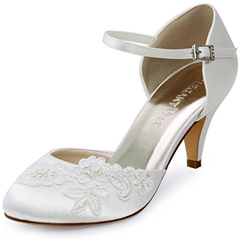 Elegantpark HC1604 Wedding Shoes Women Closed Toe Bridal Shoes High Heel Ankle Strap Appliques Satin Wedding Court Shoes Ivory UK 7(EU 40) Cover