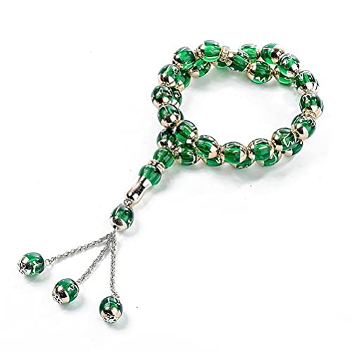 Stylebest Cuentas de Oración Musulmana, Pulsera de Rosario de 33 Resina con Grabado árabe Allah Muhammad, para Adoración Musulmana, Regalos Islámicos de Oriente Medio (verde)