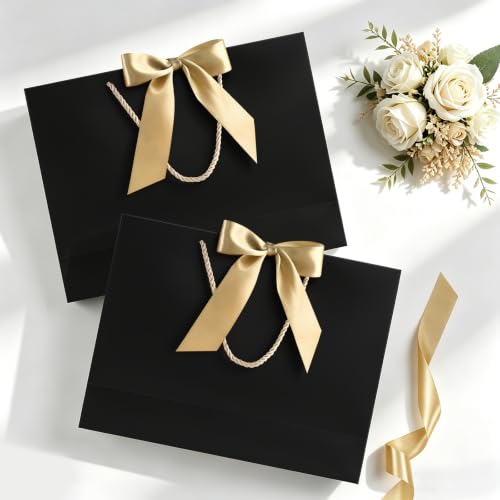 Image of JMANNI 12 Pcs Black Paper Gift Bags with Ribbon Handle