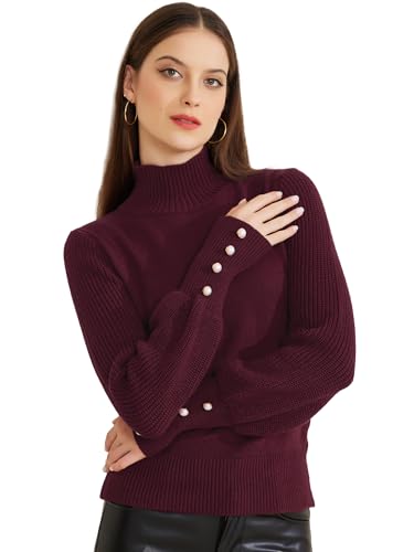Allegra K Women's Ribbed Long Sleeve Turtleneck Stretch Winter Pullover Knit Sweater Top