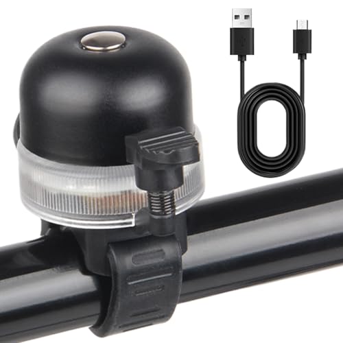 Aluminum Alloy Bicycle Bells - 2.76x1.77x1.18 in Bike Bells | Cycling Ring for Handlebar | Rechargeable 3 Lighting Modes Bike Be
