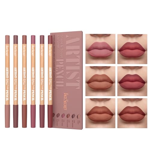 6 PCS Lip Liner Pencil Set - Matte Nude Lip Contour Lipliner, Waterproof Long Lasting Lipstick Lip Liner Set, Smudge-Proof Lip Liner Pen (# 02 Nude Pink)