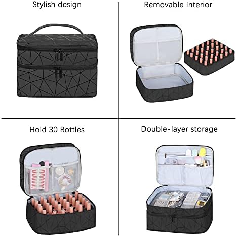 Dofilachy Travel Nail Polish Carrying Case- Travel Custom nail polish organizer Compatible with forOrganizer for Manicure Set (Black, Version 1:Holds 30 Bottles (15ml))