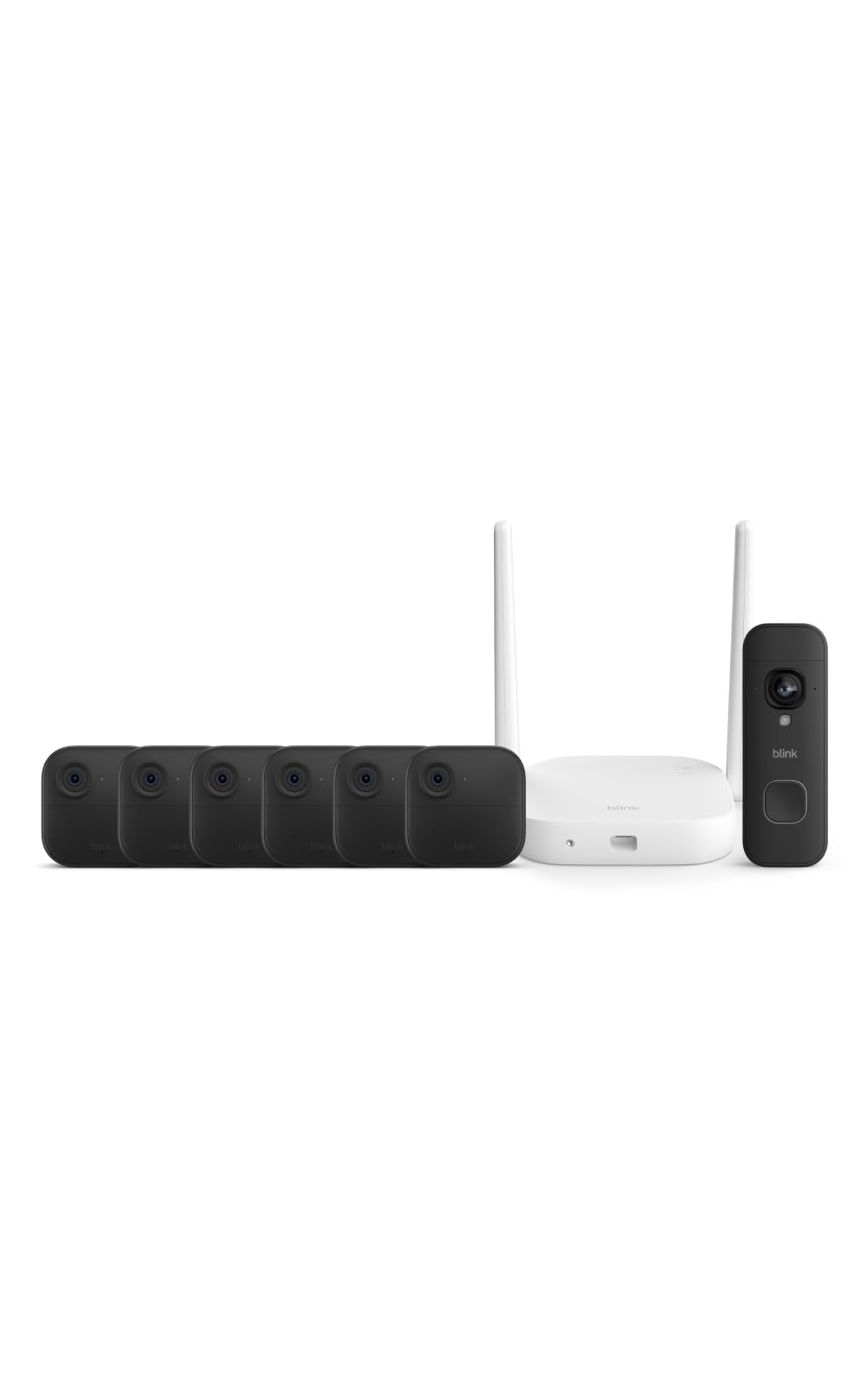 Blink Outdoor XR+ and Battery Doorbell 2K+ — Extended range wireless Outdoor 4 camera and 2K battery doorbell. Sync Module XR+ included — 6 camera system + doorbell