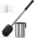 HAMITOR Toilet Brush and Holder Set: Bathroom Wall-Mounted Stainless Steel Toilet Bowl Cleaner Brush – Durable and Space-Saving Bathroom Accessories for Small Homeowners & Renters - Silver
