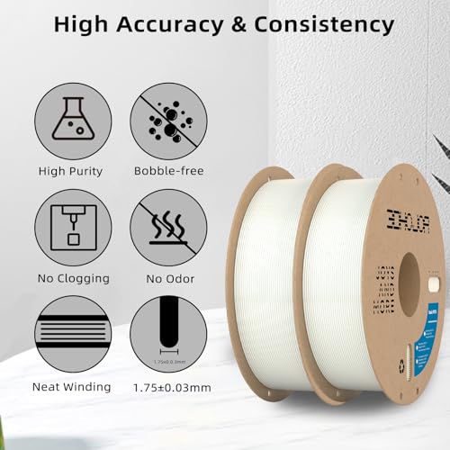Image of 3DHoJor Update Basic PETG Filament 1.75mm 3D Printing Filament 1kg*2 Bundle Spool 3D Filament 1.75mm Dimensional Accuracy + /- 0.03mm Non Tangling Non Clogging,Print with Most 3D Printers-2Pack White