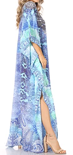 Sakkas Georgettina Flowy Rhinestone V Neck Long Caftan Dress/Cover Up4
