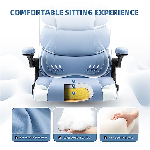 Seatzone Blue Office Chair With Wheels,Comfy Rolling Desk Chair With Lumbar Support Leather Computer Chairs For Women,Teens #TOP2