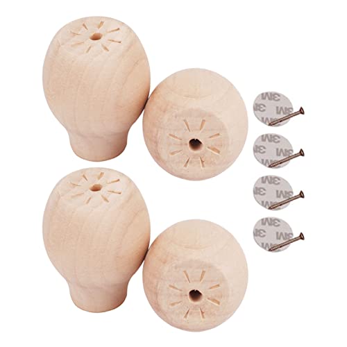 Lot de 4 Pieds de Meubles en Bois Massif, Pattes de Armoire Rond, Remplacement Rehausseur de Bille en Bois de Lotus, pour Fauteuil Commode Canapé Table Basse...