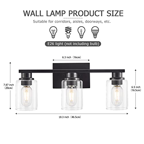 Atocif Bathroom Light Fixtures, 3 Light Bathroom Vanity Light, Farmhouse Wall Sconces With Cylinder Glass Shade, Black Vanity Lights For Living Room, Bedroom, Kitchen, Stairs #TOP4